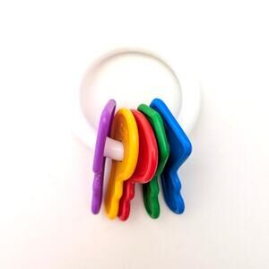 Vtg 1975 "The First Years" Key Ring Baby Rattle Toy Plastic 5 Keys Teether